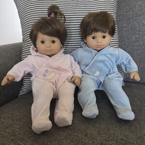 American Girl Twin Dolls in Pink and Blue Pajamas